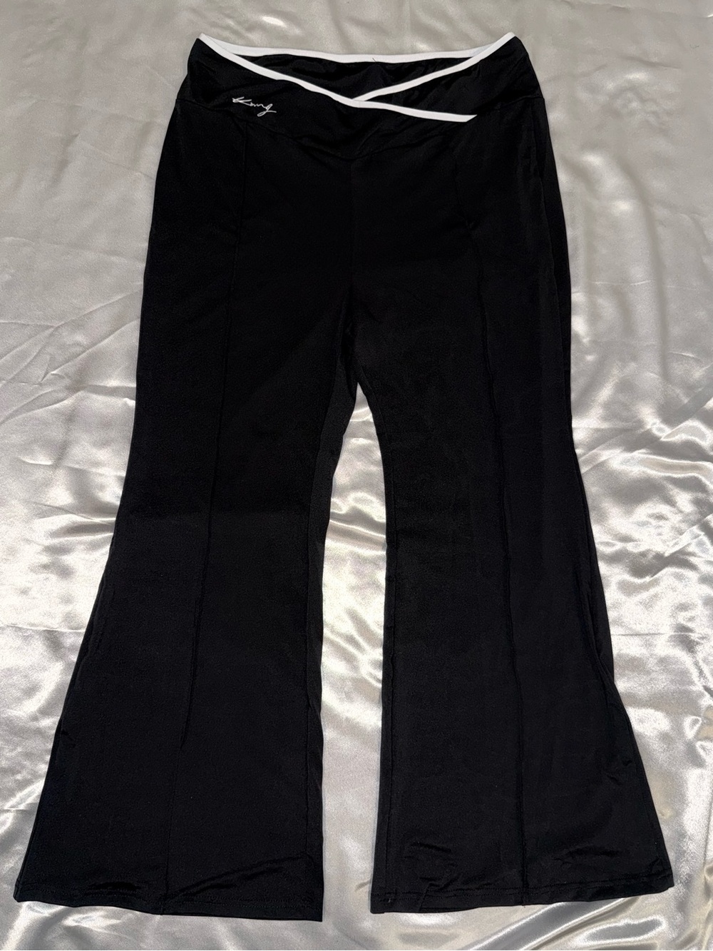 Women’s Black Yoga Flare Pants with White Trim